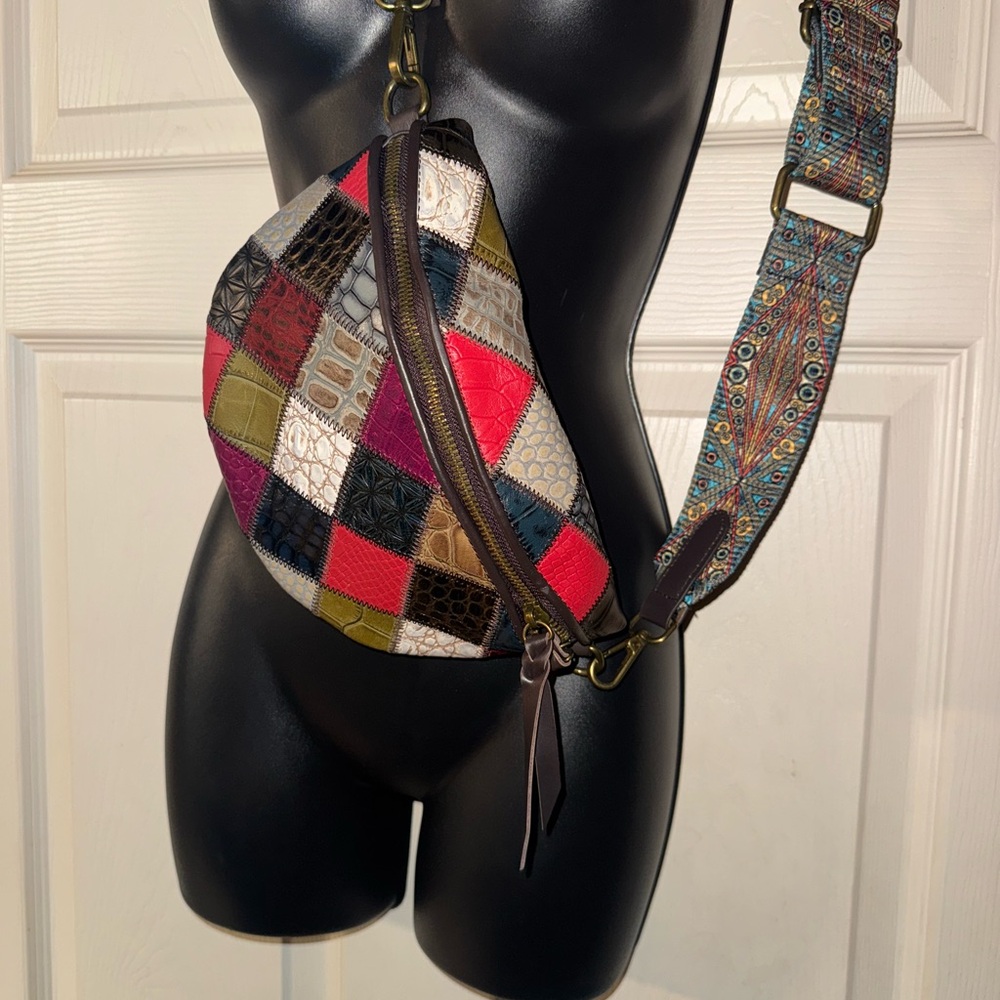 New Faux Leather Multicolor Patchwork Fanny Waist Pack Bag